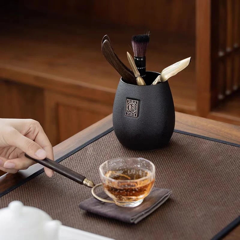 Set de ceremonie a ceaiului din ceramică neagră – șase domni, pentru uz casnic, accesorii Zen chinezești pentru ceai și instrumente de preparare a ceaiului, portabil