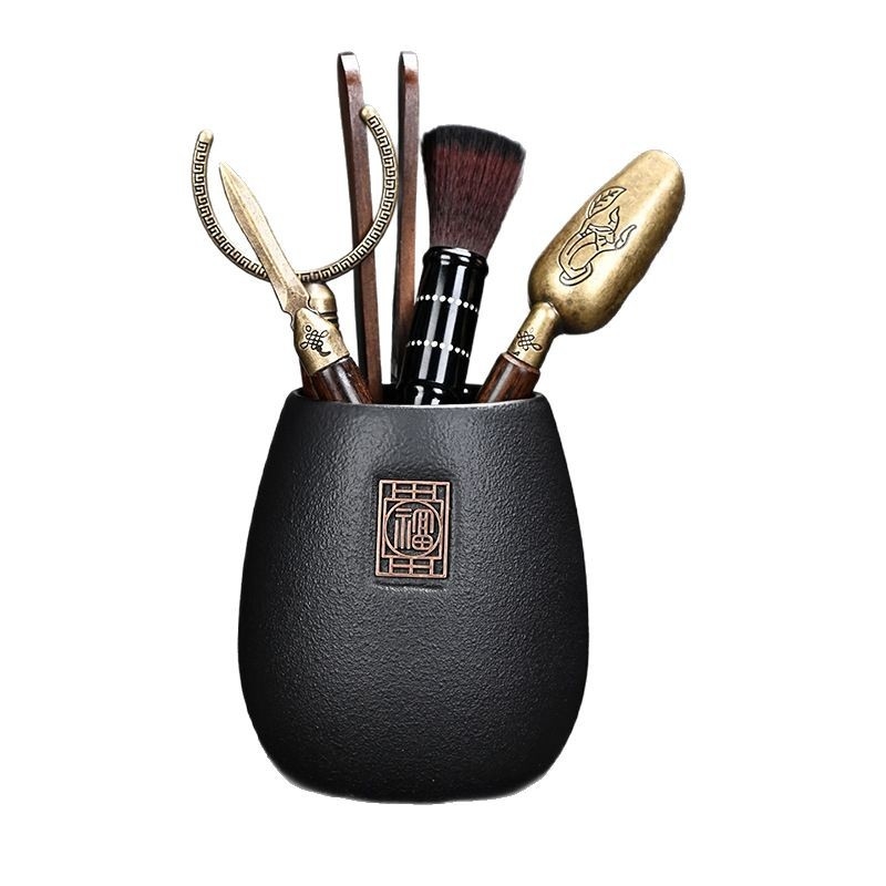 Set de ceremonie a ceaiului din ceramică neagră – șase domni, pentru uz casnic, accesorii Zen chinezești pentru ceai și instrumente de preparare a ceaiului, portabil