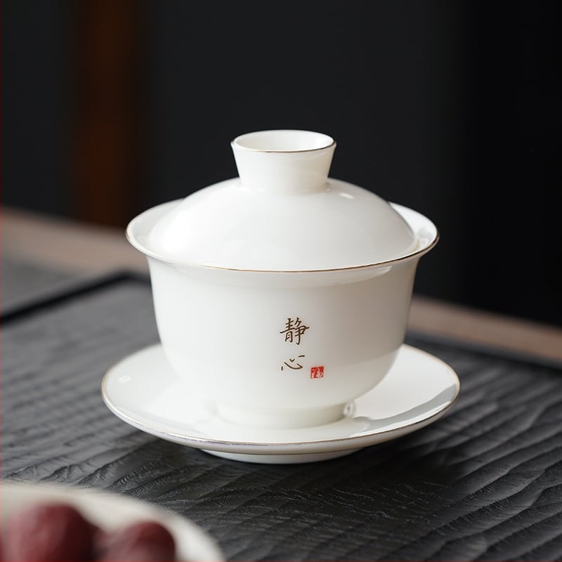 Gaiwan z bieleho porcelánu so zlatým lemom, na domáce použitie, jeden kus, keramická Kung Fu čajová súprava