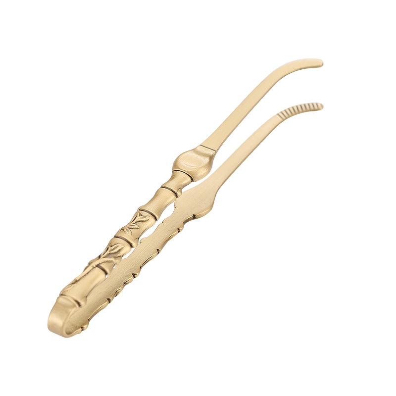 Clește de ceai din alamă, set de unelte Kung Fu pentru ceai, clește din bambus lucrat manual, clips antiderapante pentru ceașcă, ac de ceai, lingură de ceai