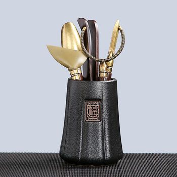 Accesorii de ceai pentru ceremonia Six Gentlemen, ceramică neagră, clips din aliaj