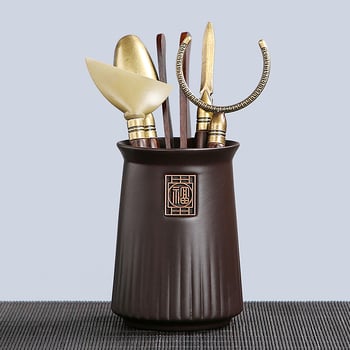 Accesorii de ceai pentru ceremonia Six Gentlemen, ceramică neagră, clips din aliaj