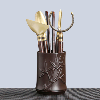 Accesorii de ceai pentru ceremonia Six Gentlemen, ceramică neagră, clips din aliaj