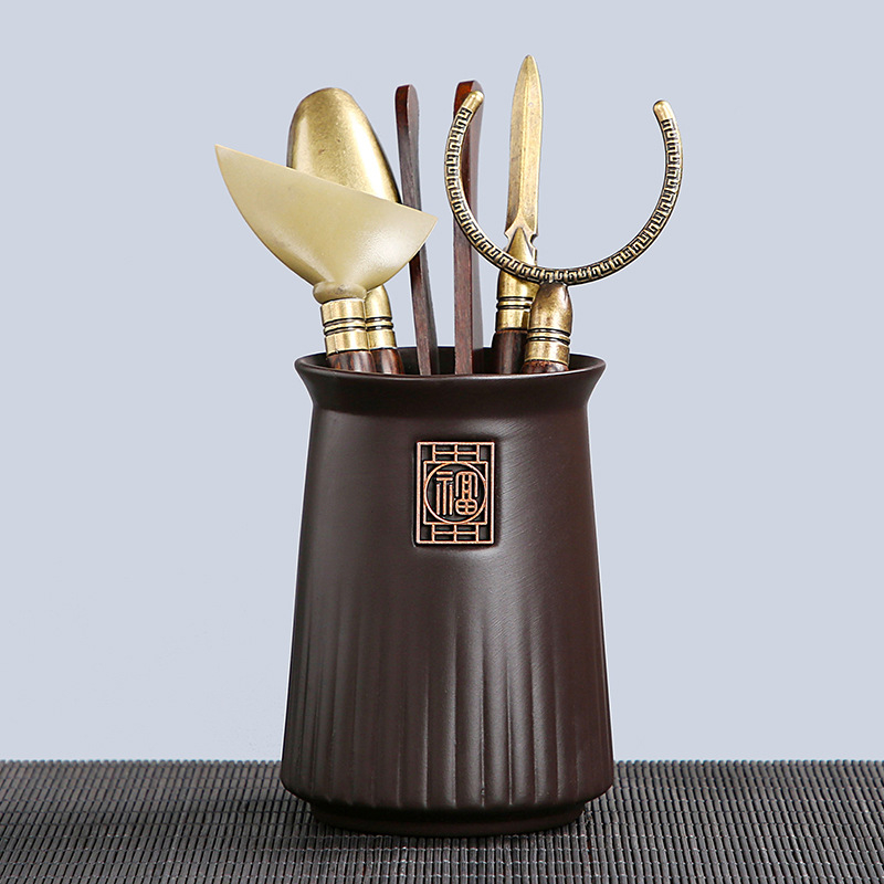 Accesorii de ceai pentru ceremonia Six Gentlemen, ceramică neagră, clips din aliaj