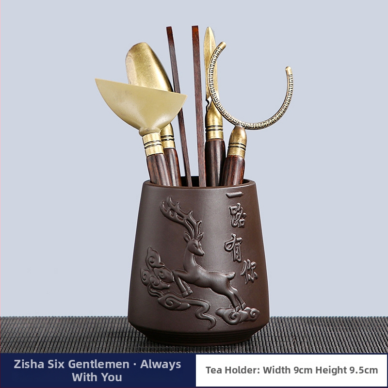 Accesorii de ceai pentru ceremonia Six Gentlemen, ceramică neagră, clips din aliaj