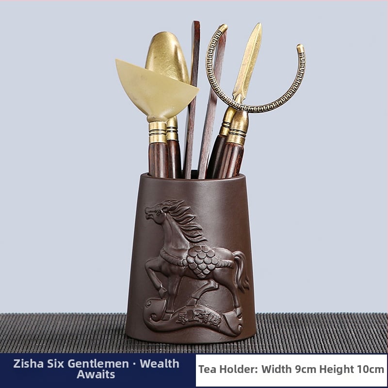 Accesorii de ceai pentru ceremonia Six Gentlemen, ceramică neagră, clips din aliaj
