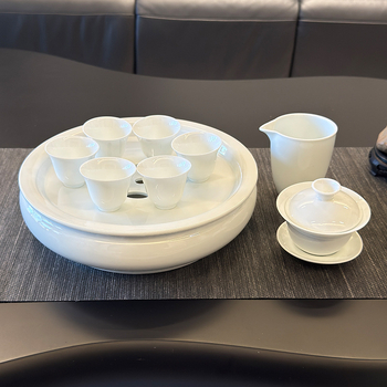 Set de ceai din ceramică albă, pentru uz casnic, cu recipient cu capac, vas pentru ceai și tavă de servire, stil minimalist modern