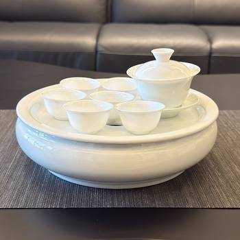 Set de ceai din ceramică albă, pentru uz casnic, cu recipient cu capac, vas pentru ceai și tavă de servire, stil minimalist modern