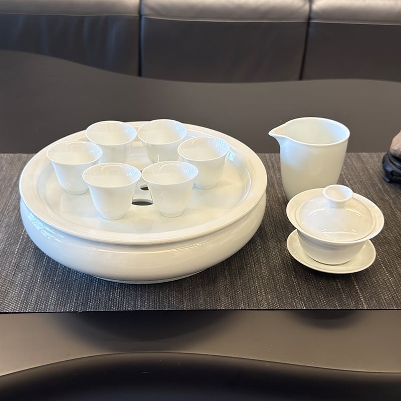 Set de ceai din ceramică albă, pentru uz casnic, cu recipient cu capac, vas pentru ceai și tavă de servire, stil minimalist modern