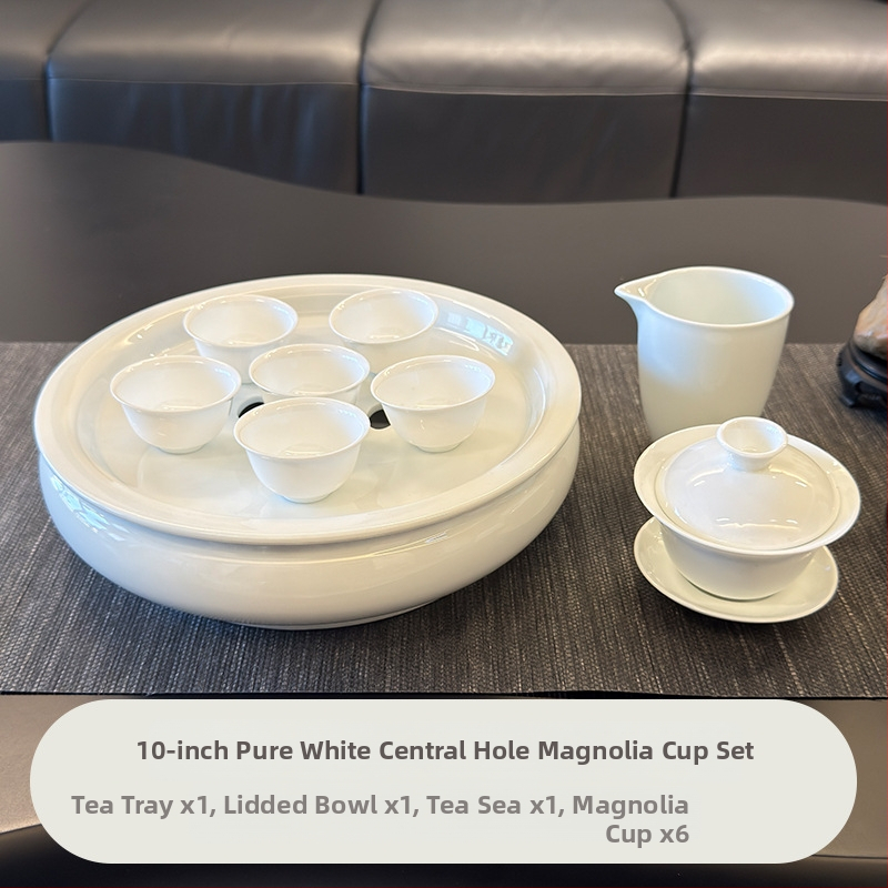Set de ceai din ceramică albă, pentru uz casnic, cu recipient cu capac, vas pentru ceai și tavă de servire, stil minimalist modern