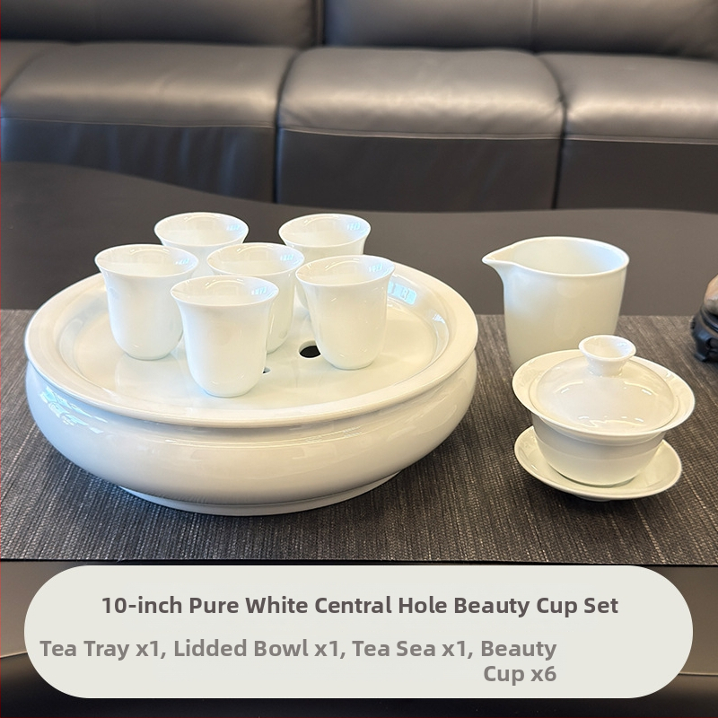 Set de ceai din ceramică albă, pentru uz casnic, cu recipient cu capac, vas pentru ceai și tavă de servire, stil minimalist modern