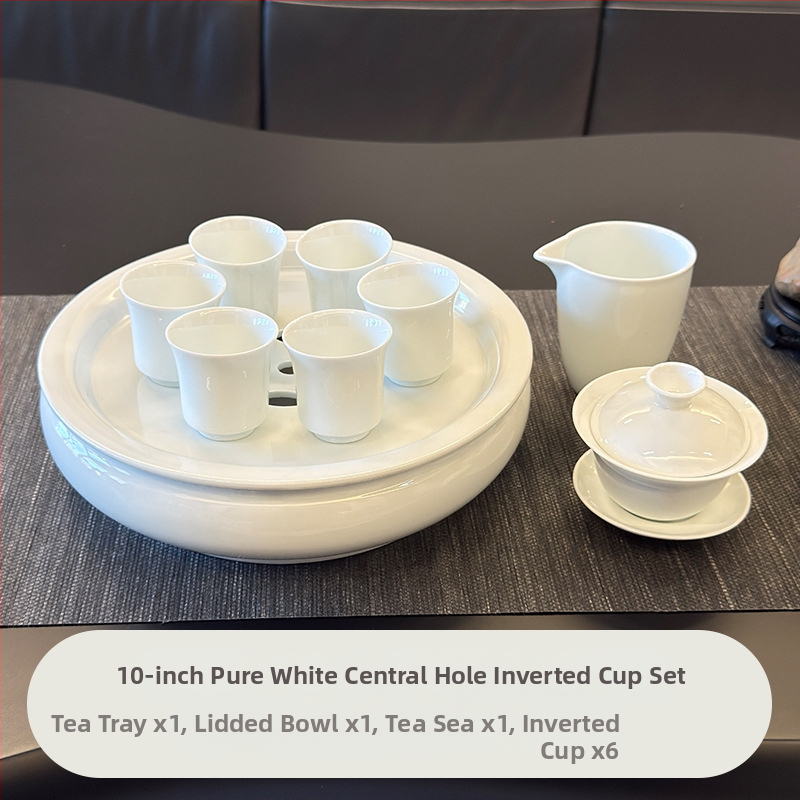 Set de ceai din ceramică albă, pentru uz casnic, cu recipient cu capac, vas pentru ceai și tavă de servire, stil minimalist modern