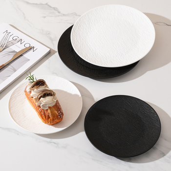 Műanyag tányér porcelánhatású, matt kőmintás felülettel, könnyed luxus nyugati stílusú kör alakú étkezőtál steakhez, tészta és salátához