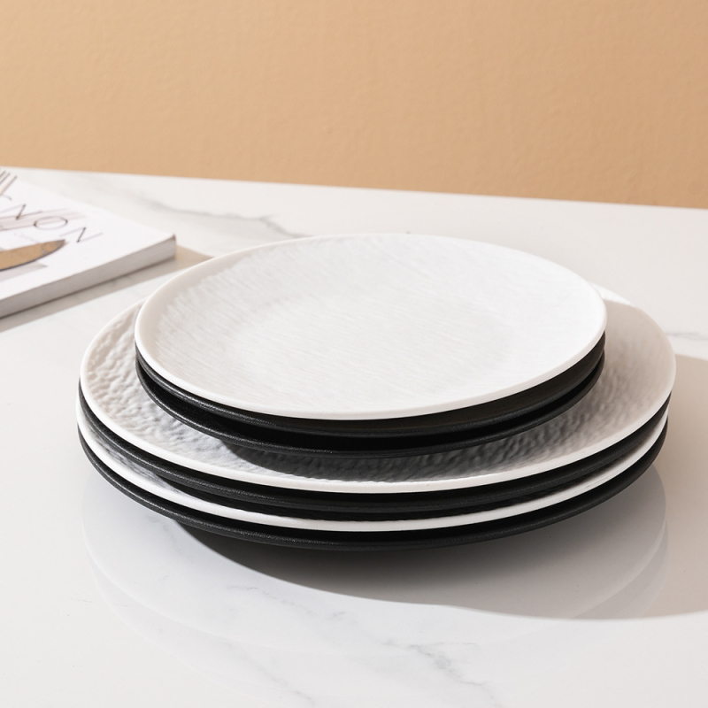 Műanyag tányér porcelánhatású, matt kőmintás felülettel, könnyed luxus nyugati stílusú kör alakú étkezőtál steakhez, tészta és salátához