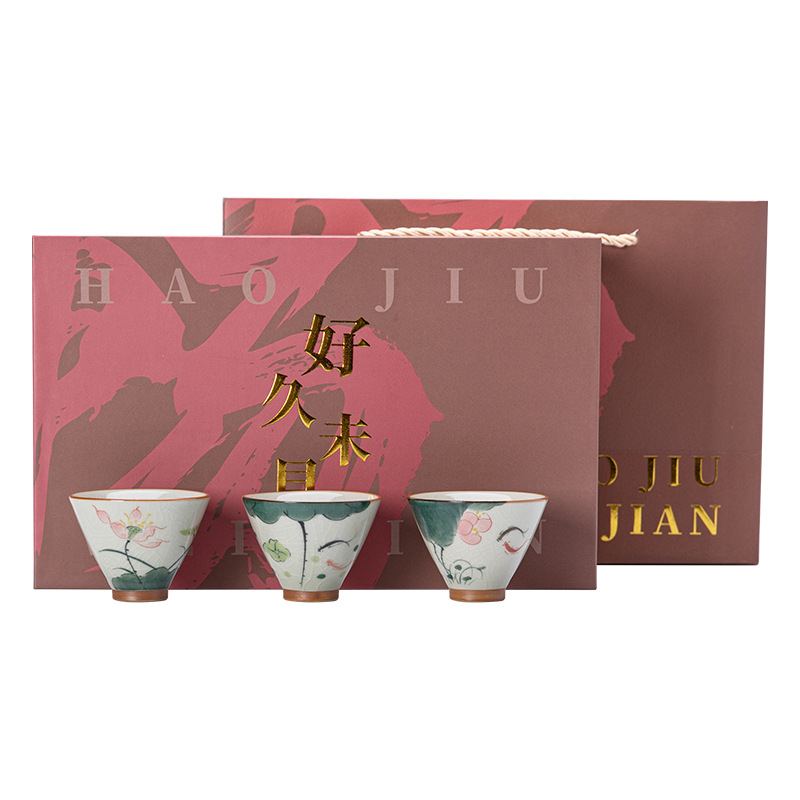 Ceașă Ge Kiln Jianzhan pictată manual cu lotus, set Kung Fu de ceai pentru cadouri de afaceri, imprimare logo disponibilă