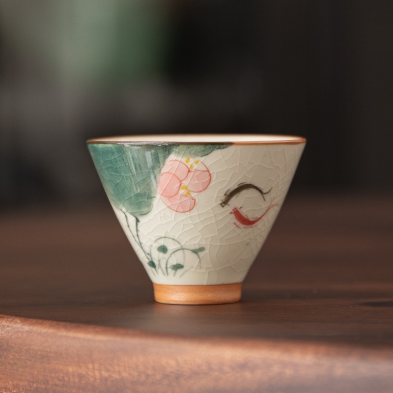 Ceașă Ge Kiln Jianzhan pictată manual cu lotus, set Kung Fu de ceai pentru cadouri de afaceri, imprimare logo disponibilă