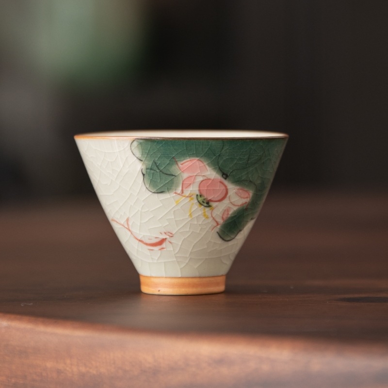 Ceașă Ge Kiln Jianzhan pictată manual cu lotus, set Kung Fu de ceai pentru cadouri de afaceri, imprimare logo disponibilă