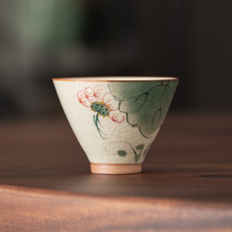 Ceașă Ge Kiln Jianzhan pictată manual cu lotus, set Kung Fu de ceai pentru cadouri de afaceri, imprimare logo disponibilă