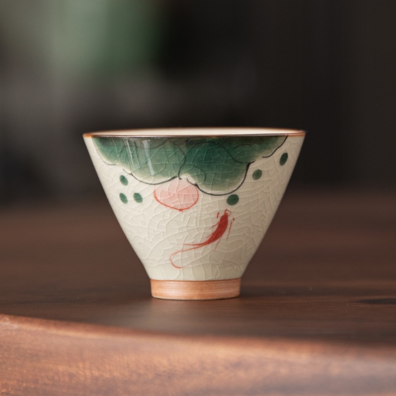 Ceașă Ge Kiln Jianzhan pictată manual cu lotus, set Kung Fu de ceai pentru cadouri de afaceri, imprimare logo disponibilă