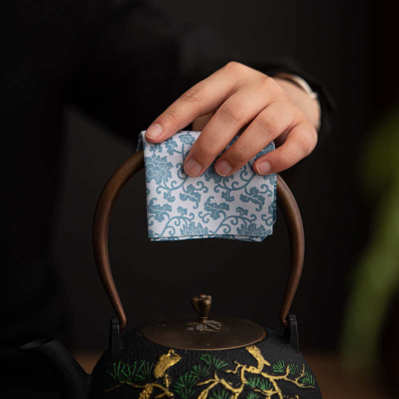 Prosop dublu față pentru ceai din fleece, imprimat în stil chinezesc, pentru masă de ceai acasă – față de masă absorbentă pentru ceremonia Zen