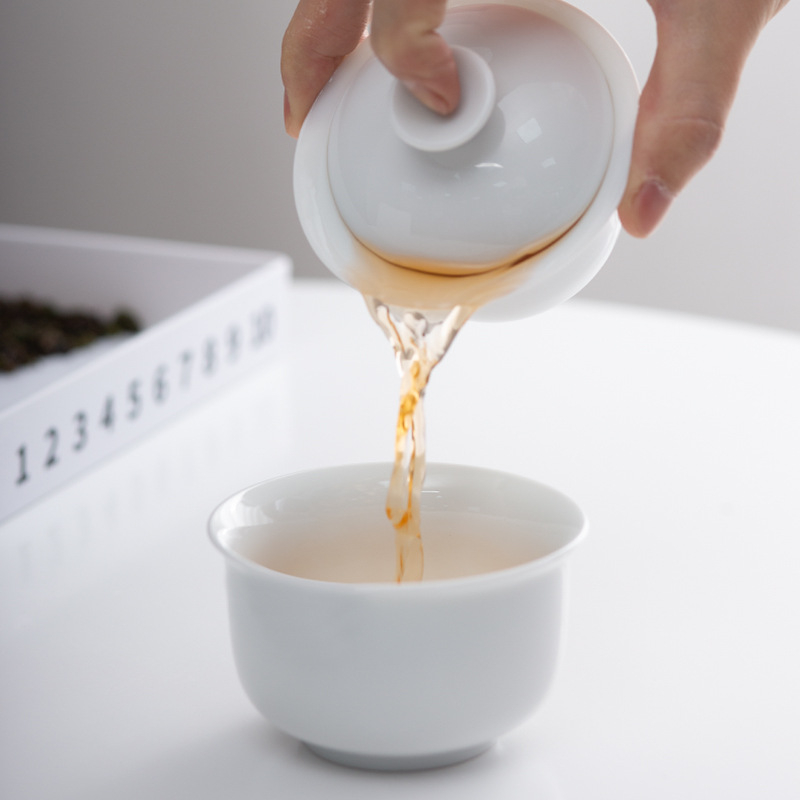 Cupa de degustare pentru ceai Oolong, porţelan alb cu capac, certificat QS, destinată evaluării frunzelor şi instruirii; potrivită pentru logo