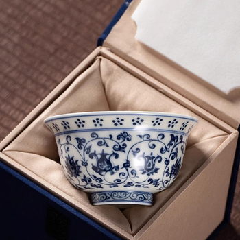 Ceașă de ceai Jingdezhen Yongle din porțelan albastru și alb, cu motiv lotus, cană individuală pentru ceremonia Kung Fu