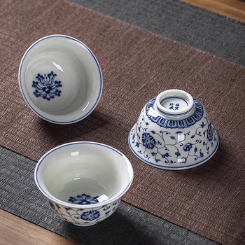 Ceașă de ceai Jingdezhen Yongle din porțelan albastru și alb, cu motiv lotus, cană individuală pentru ceremonia Kung Fu