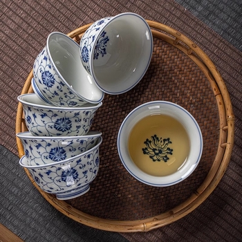 Ceașă de ceai Jingdezhen Yongle din porțelan albastru și alb, cu motiv lotus, cană individuală pentru ceremonia Kung Fu