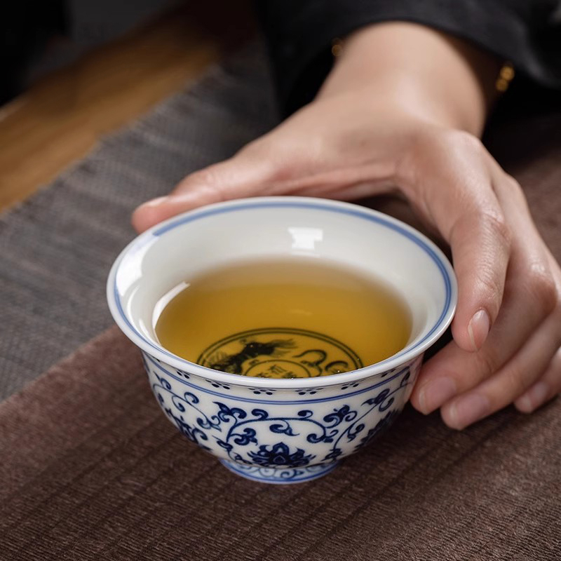 Ceașă de ceai Jingdezhen Yongle din porțelan albastru și alb, cu motiv lotus, cană individuală pentru ceremonia Kung Fu