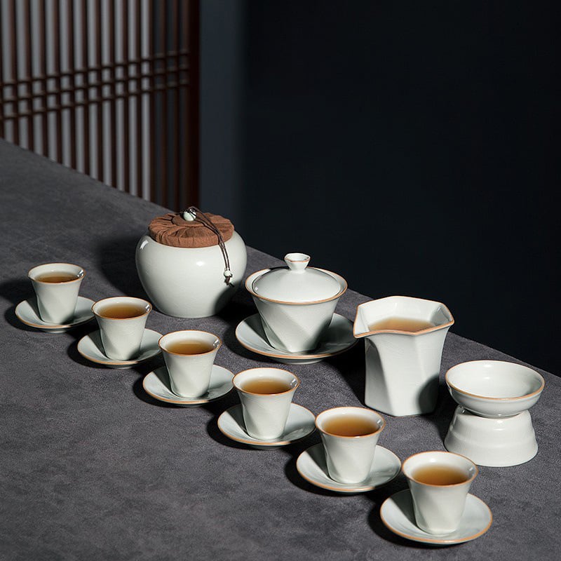Set de ceai Ru Kiln cu bol cu capac conic și cești Kung Fu, stil chinezesc, compact modern, mic set nou stil chinezesc