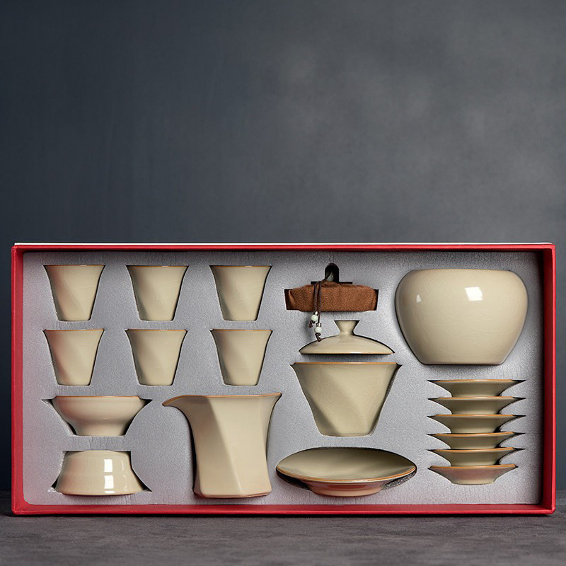 Set de ceai Ru Kiln cu bol cu capac conic și cești Kung Fu, stil chinezesc, compact modern, mic set nou stil chinezesc