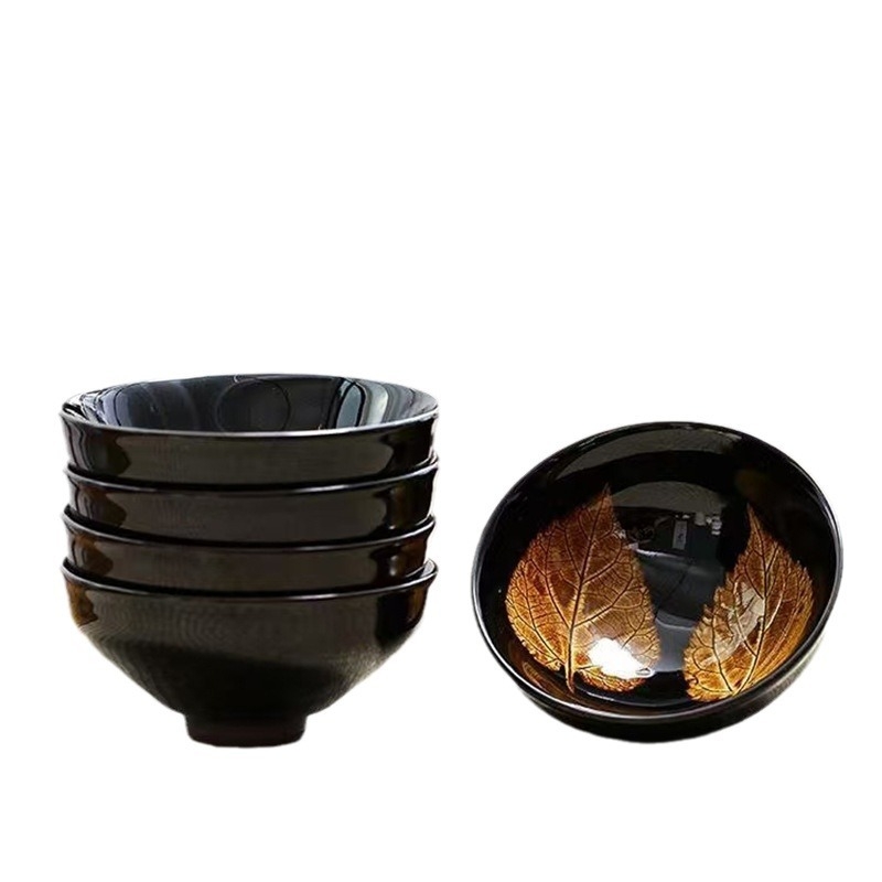 Ceașcă de ceai ceramică cu frunză de arțar și glazură Tenmoku — ceașcă personală de degustare pentru o singură infuzie