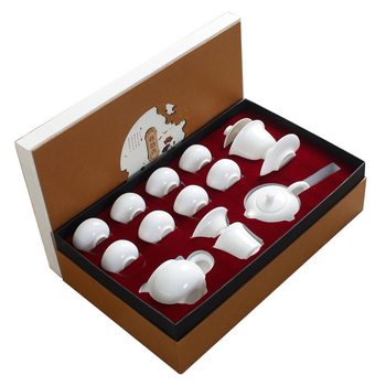 Set Gongfu de ceai din porțelan alb Dehua, ceainic cu mâner lateral în stil japonez, set ceramic pentru ceai, pentru uz casnic, într-o cutie cadou premium