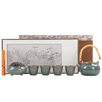 Set ceai Ru Kiln Kung Fu cu gaiwan și ceainică cu mâner, ceramică, cadou corporativ, ceremonie de ceai