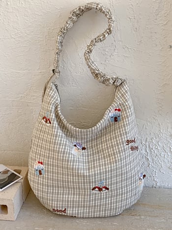 Torba od platna velike kapacitete za školu i svakodnevnu upotrebu, stilizirana i umjetnička crossbody torba s izvezenim motivom