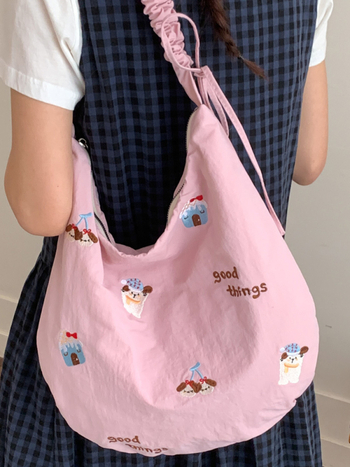 Torba od platna velike kapacitete za školu i svakodnevnu upotrebu, stilizirana i umjetnička crossbody torba s izvezenim motivom