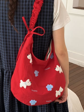 Torba od platna velike kapacitete za školu i svakodnevnu upotrebu, stilizirana i umjetnička crossbody torba s izvezenim motivom