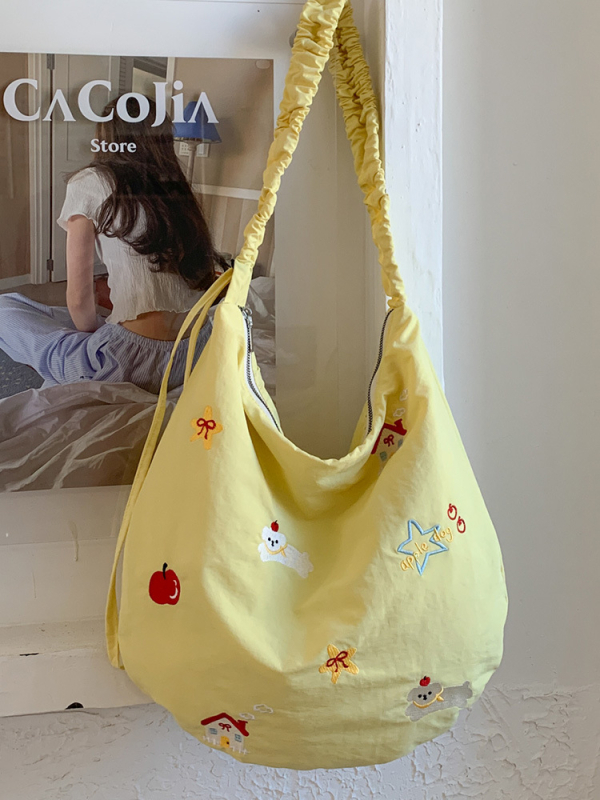 Torba od platna velike kapacitete za školu i svakodnevnu upotrebu, stilizirana i umjetnička crossbody torba s izvezenim motivom