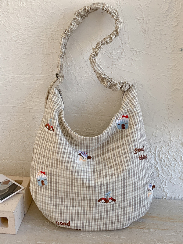 Torba od platna velike kapacitete za školu i svakodnevnu upotrebu, stilizirana i umjetnička crossbody torba s izvezenim motivom