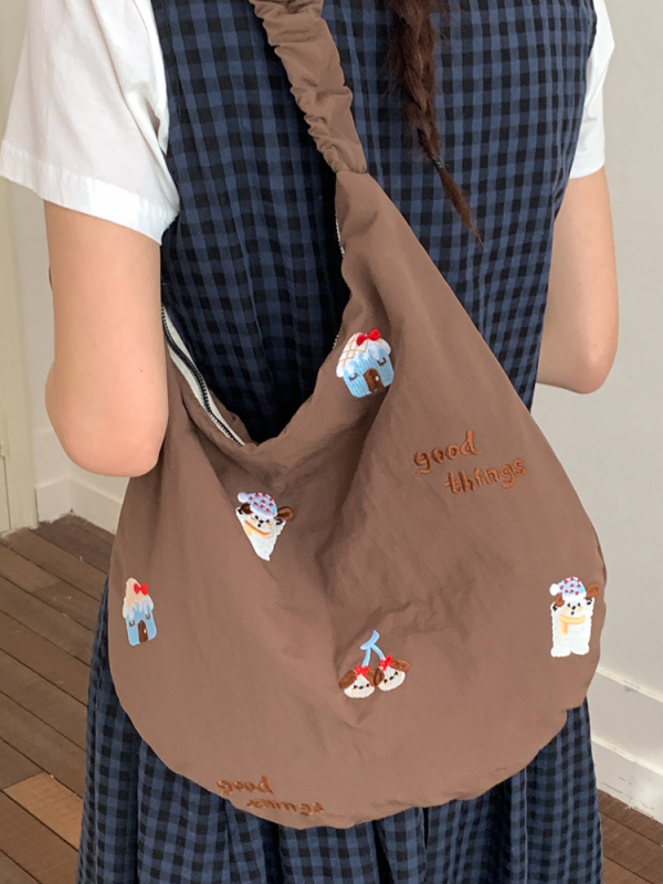 Torba od platna velike kapacitete za školu i svakodnevnu upotrebu, stilizirana i umjetnička crossbody torba s izvezenim motivom