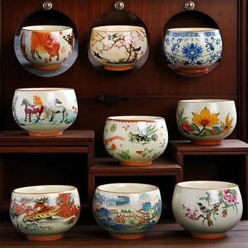 Ceșuță de ceai din ceramică Ru Kiln, stil chinezesc, mare cu mâner, ceașcă de degustare a ceaiului, set de ceai