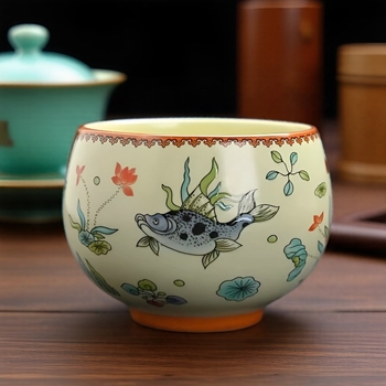Ceșuță de ceai din ceramică Ru Kiln, stil chinezesc, mare cu mâner, ceașcă de degustare a ceaiului, set de ceai