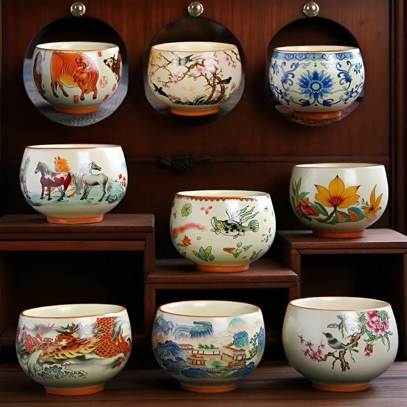 Ceșuță de ceai din ceramică Ru Kiln, stil chinezesc, mare cu mâner, ceașcă de degustare a ceaiului, set de ceai