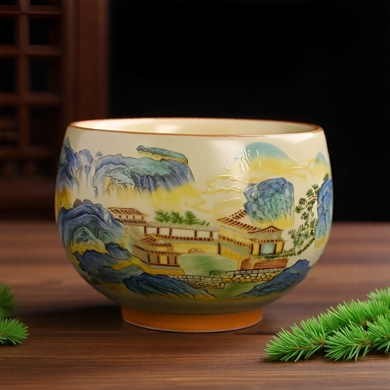 Ceșuță de ceai din ceramică Ru Kiln, stil chinezesc, mare cu mâner, ceașcă de degustare a ceaiului, set de ceai