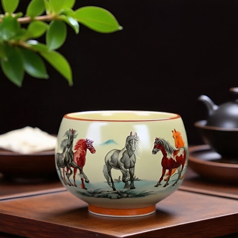 Ceșuță de ceai din ceramică Ru Kiln, stil chinezesc, mare cu mâner, ceașcă de degustare a ceaiului, set de ceai