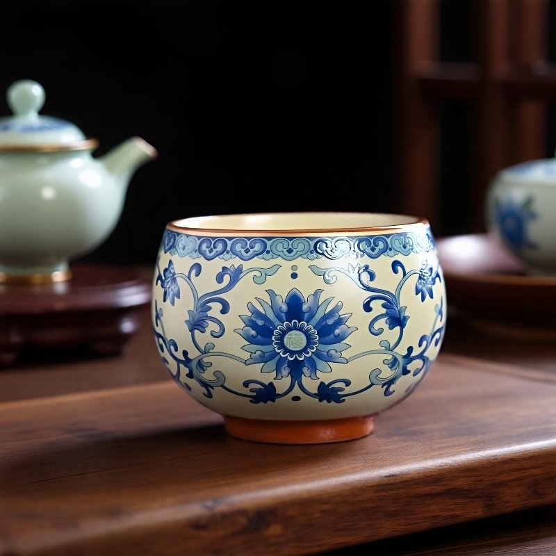 Ceșuță de ceai din ceramică Ru Kiln, stil chinezesc, mare cu mâner, ceașcă de degustare a ceaiului, set de ceai
