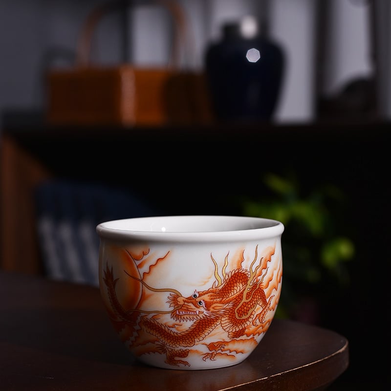 Ceașcă de ceai ceramică, în stil antic, glazură albastru-alb, pentru uz casnic