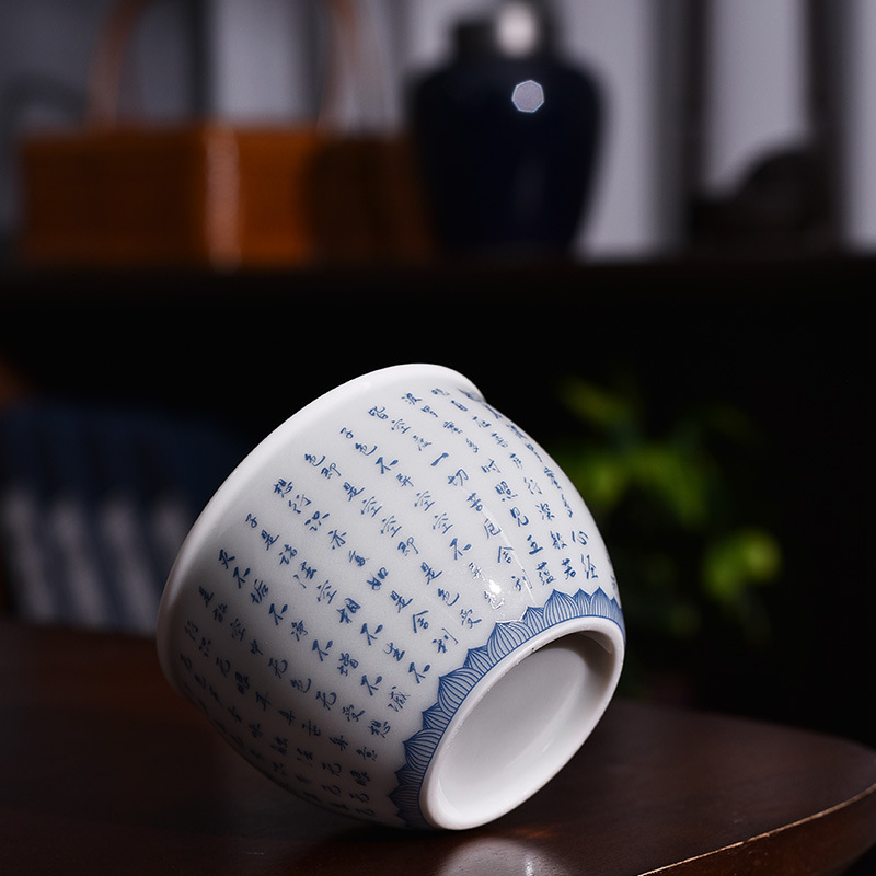 Ceașcă de ceai ceramică, în stil antic, glazură albastru-alb, pentru uz casnic