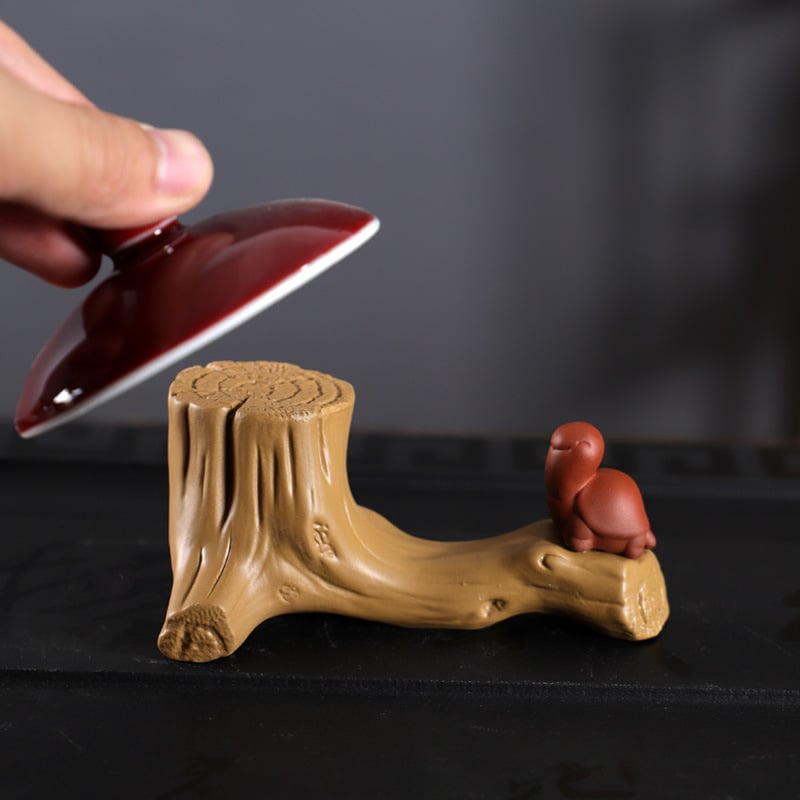 Accesorii pentru ceai din nisip purpurie, design cu buștean uscat: suport pentru ceainic, suport pentru pix, mic obiect decorativ, suport gaiwan