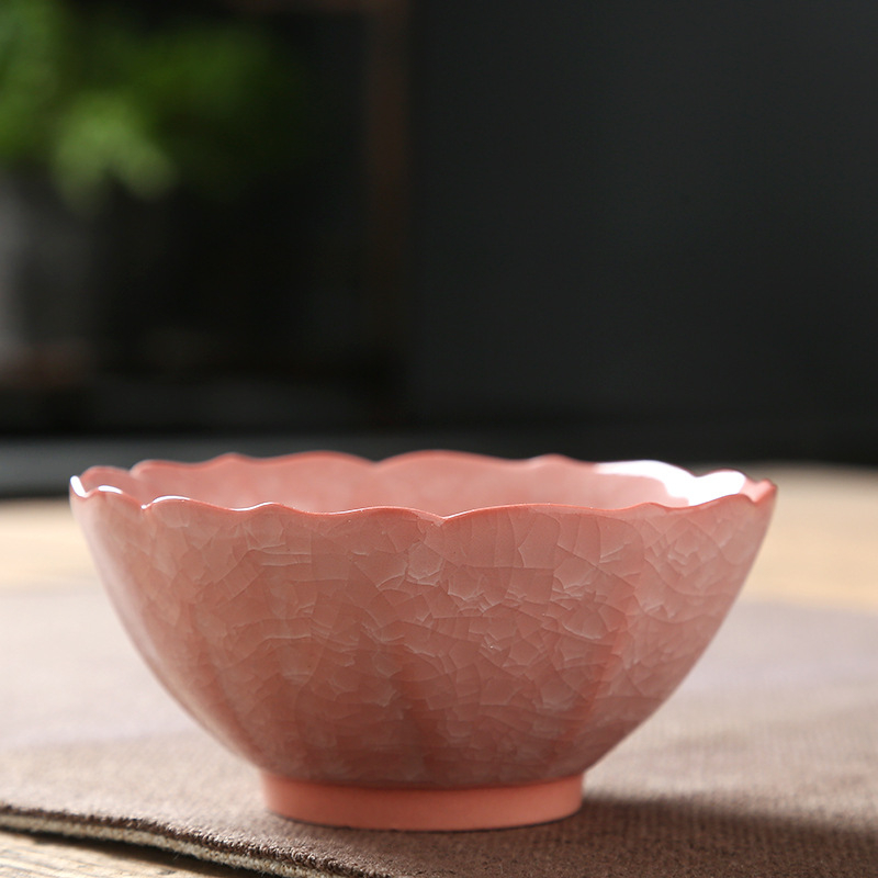 Ceșuță de ceai din ceramică roz, porție individuală pentru femei, utilizare casnică, glazură crăpată